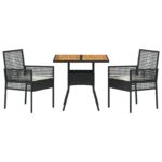 vidaXL 3-dielna záhradná jedálenská súprava s vankúšmi čierneho poly ratanu – Obrázok 7