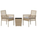 vidaXL 3-dielna záhradná bistro súprava s vankúšmi béžová poly ratan – Obrázok 7