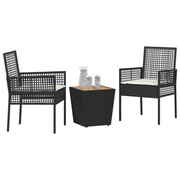 3334960_3.jpg vidaXL 3-dielna záhradná bistro súprava s vankúšmi čierny poly ratan – Obrázok 3