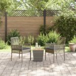 vidaXL Záhradný bistro set 3 pcs Sivá polyratan – Obrázok 4