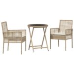 vidaXL Záhradný bistro set 3 pcs Béžová polyratan – Obrázok 2