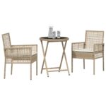 vidaXL Záhradný bistro set 3 pcs Béžová polyratan – Obrázok 3