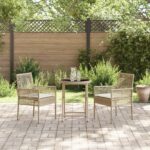 vidaXL Záhradný bistro set 3 pcs Béžová polyratan – Obrázok 4