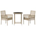 vidaXL Záhradný bistro set 3 pcs Béžová polyratan – Obrázok 7