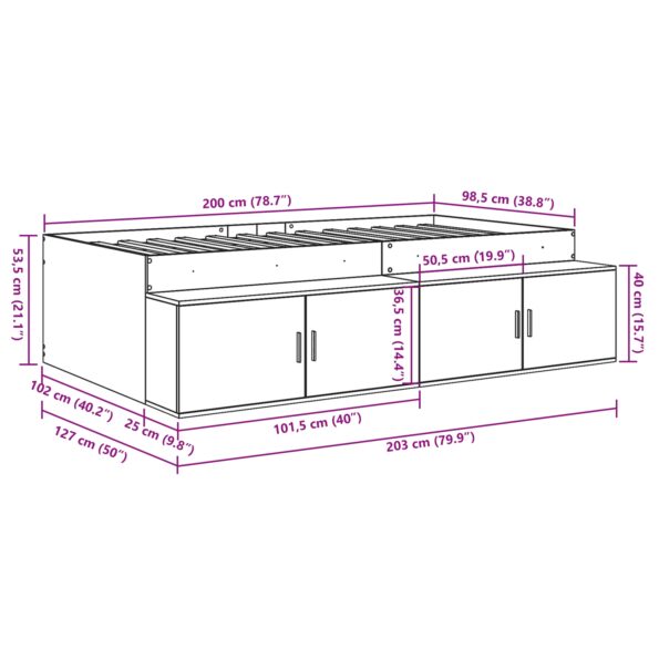 vidaXL Úložný rám postele Sonoma dub 100x200 cm – Obrázok 12