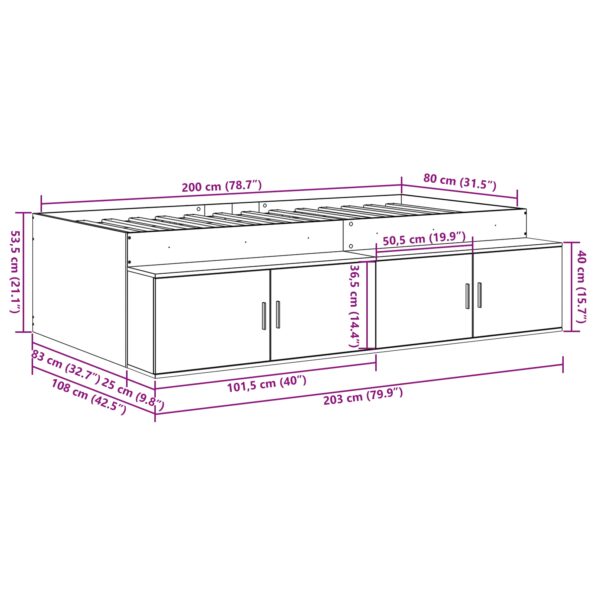 vidaXL Úložný rám postele Staré drevo 80x200 cm – Obrázok 12