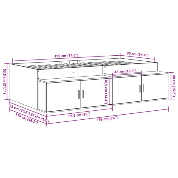 vidaXL Úložný rám postele Sonoma dub 90x190 cm – Obrázok 12
