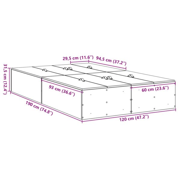 vidaXL Rám postele s úložným prostorem Betónová šedá 120x190 cm – Obrázok 13