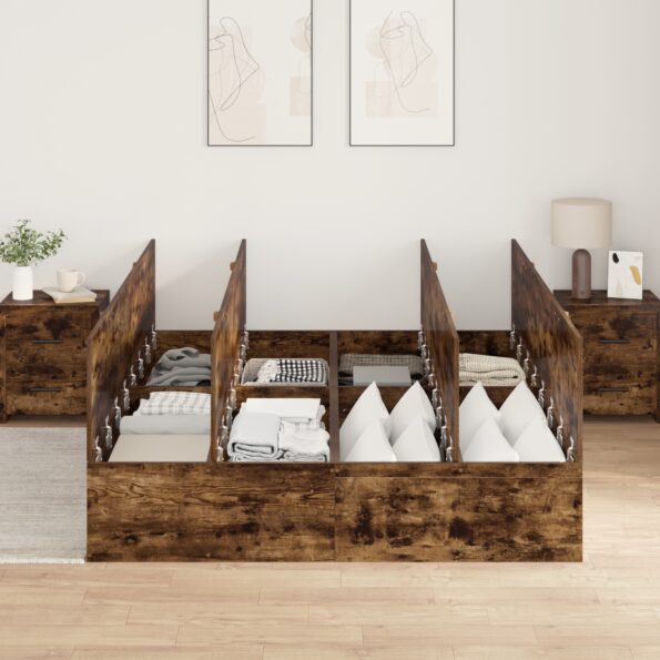 vidaXL Rám postele s úložným prostorem Dymová dub 140 x 190 cm – Obrázok 4