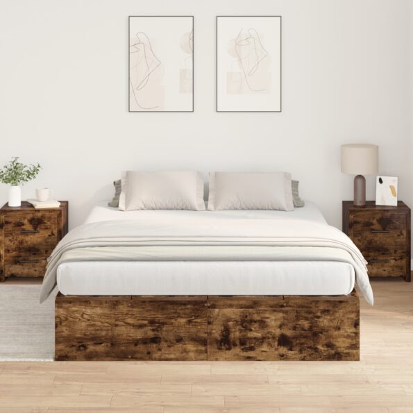 vidaXL Rám postele s úložným prostorem Dymová dub 140 x 190 cm – Obrázok 5