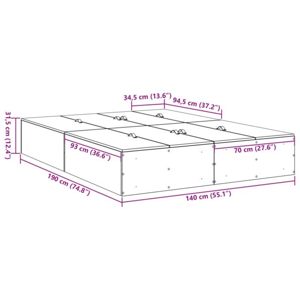 vidaXL Rám postele s úložným prostorem Sivý Sonoma 140 x 190 cm – Obrázok 13