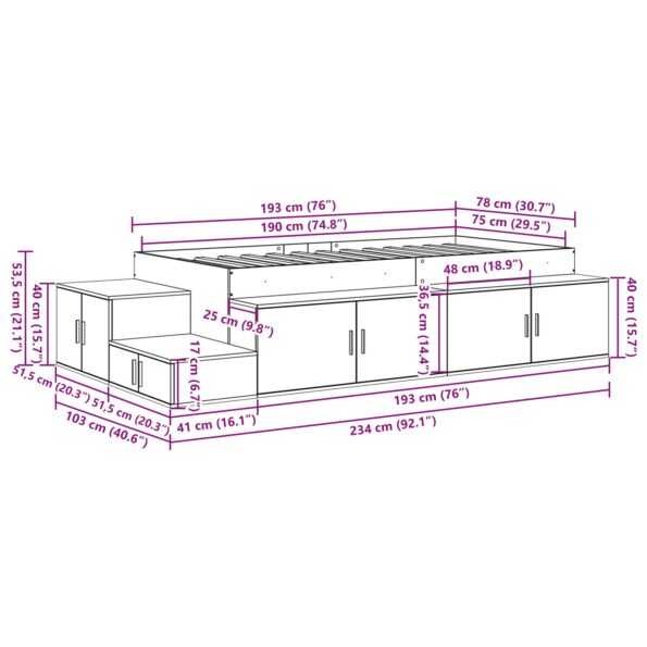 3335593_13.jpg vidaXL Rám postele so skladovaním Dymený dub Kompozitné drevo 75 x 190 cm – Obrázok 13