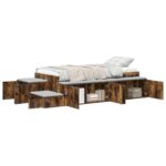 vidaXL Rám postele so skladovaním Dymený dub Kompozitné drevo 75 x 190 cm – Obrázok 3