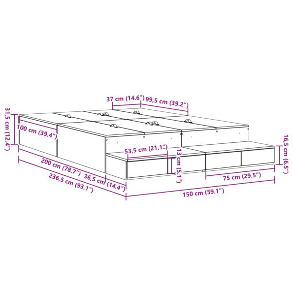 vidaXL Rám postele  Sonoma Oak Laminované drevo 236.5 x 150 x 31.5 cm – Obrázok 7