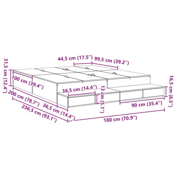 vidaXL Rám postele  Biela Kompozitné drevo 180 x 200 x 31.5 cm – Obrázok 8