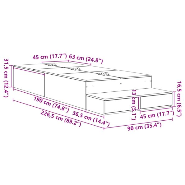 vidaXL Rám postele  Dymený dub Drevo Jednolôžko Jednoduché – Obrázok 13