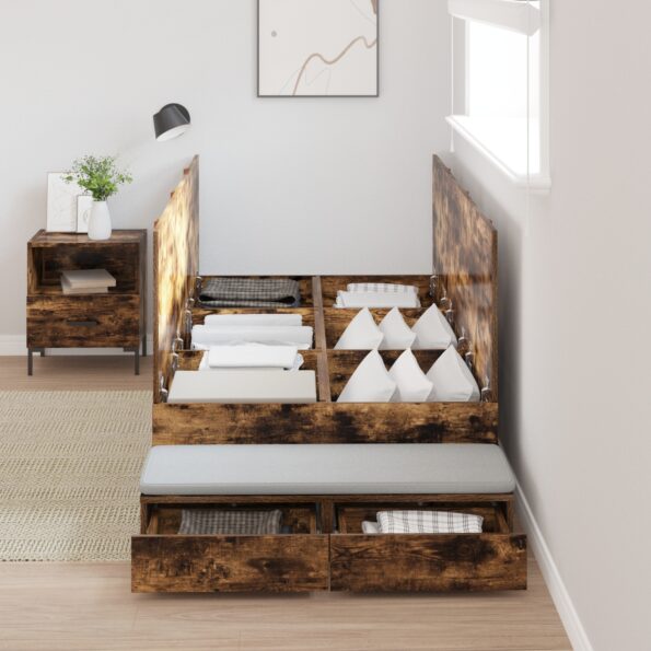 vidaXL Rám postele  Dymený dub Drevo Jednolôžko Jednoduché – Obrázok 4