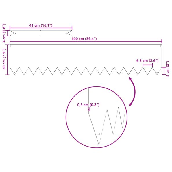 vidaXL Okrajové záhrady 50 ks 100x0,5x20 cm Nerezová oceľ – Obrázok 5