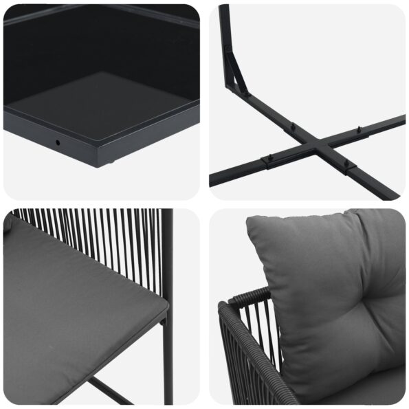 vidaXL 6-dielna záhradná jedálenská súprava s vankúšmi z ocele a poly ratanom – Obrázok 7