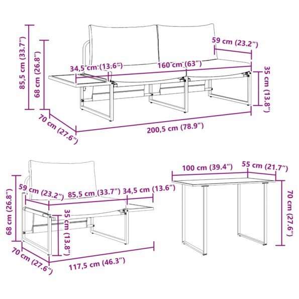vidaXL 3-dielna záhradná jedálenská súprava s antracitovými vankúšmi – Obrázok 12
