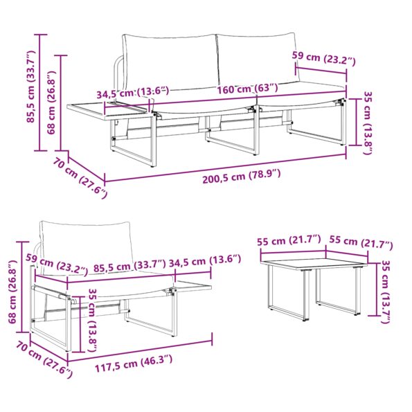 vidaXL 3-dielna súprava záhradného gauča s taupe vankúšmi – Obrázok 12