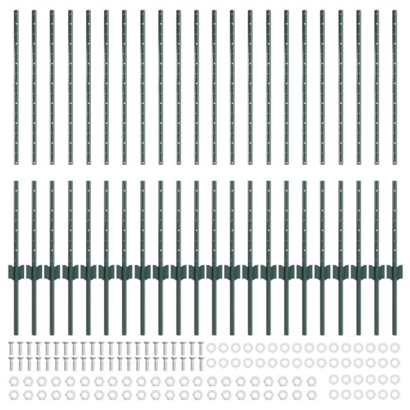 vidaXL Plotové stĺpy 22 ks U-Channel Zelené 140 cm Oceľ – Obrázok 4
