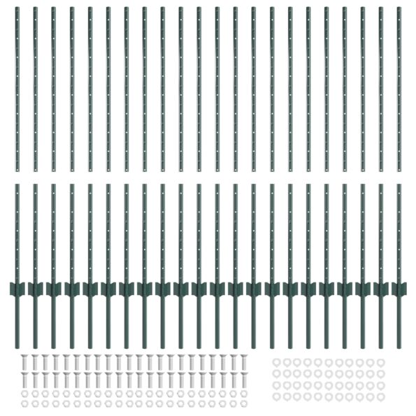 vidaXL plotové stĺpy 22 ks U-Channel Zelená 160 cm Oceľ – Obrázok 4