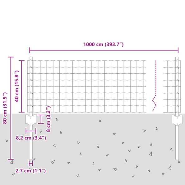 3335964_10.jpg vidaXL Euro plot s 5 U stĺpikmi Zelená 0.4x10 m Oceľ – Obrázok 10
