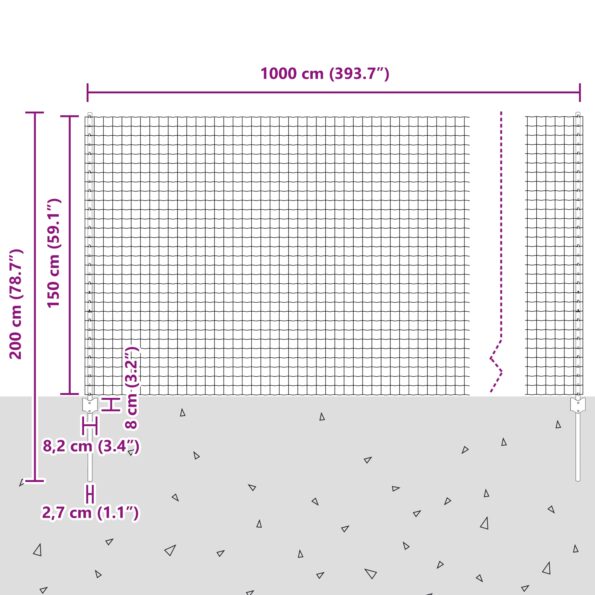 vidaXL Euro plot so 5 U stĺpikmi Zelený 1.5x10 m z ocele – Obrázok 11