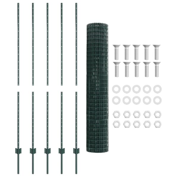 vidaXL Euro plot so 5 U stĺpikmi Zelený 1.5x10 m z ocele – Obrázok 5