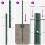 vidaXL Euro plot s 5 U stĺpikmi Zelený 1.6x10 m Oceľ – Obrázok 10