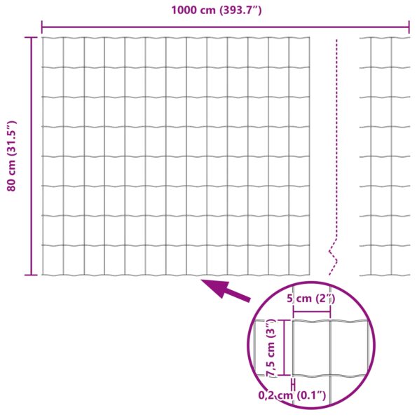 vidaXL Euro plot s 5 U stĺpikmi zelený 0.8x10 m oceľ – Obrázok 11