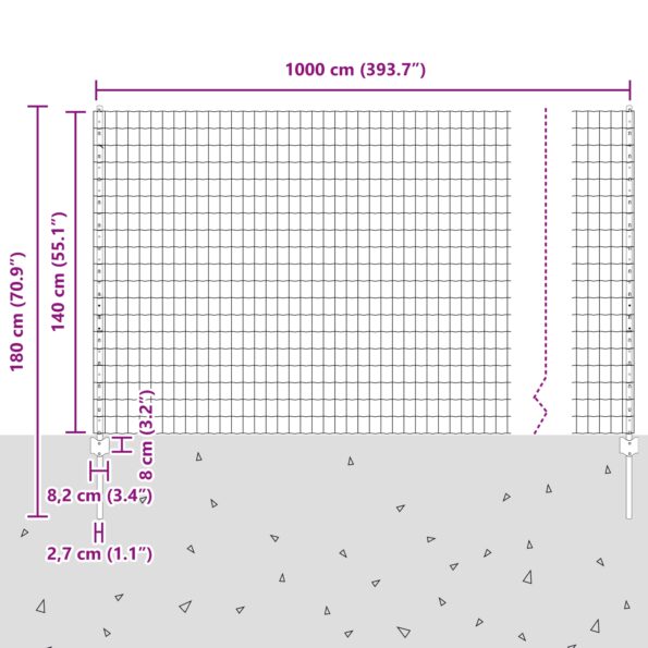 vidaXL Euro plot s 5 U stĺpmi Zelený 1.4x10 m Oceľ – Obrázok 11
