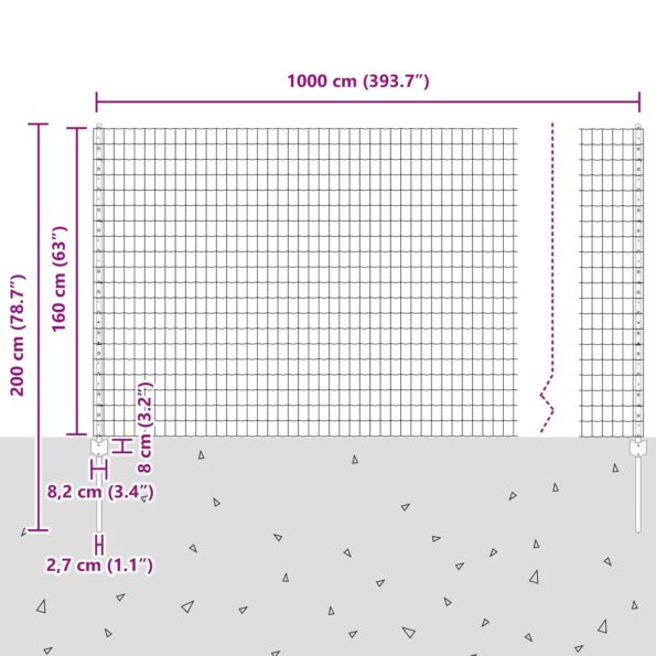 VidaXL Euro plot so 5 U stĺpmi v zelenej farbe 1.6x10 m z ocele – Obrázok 11