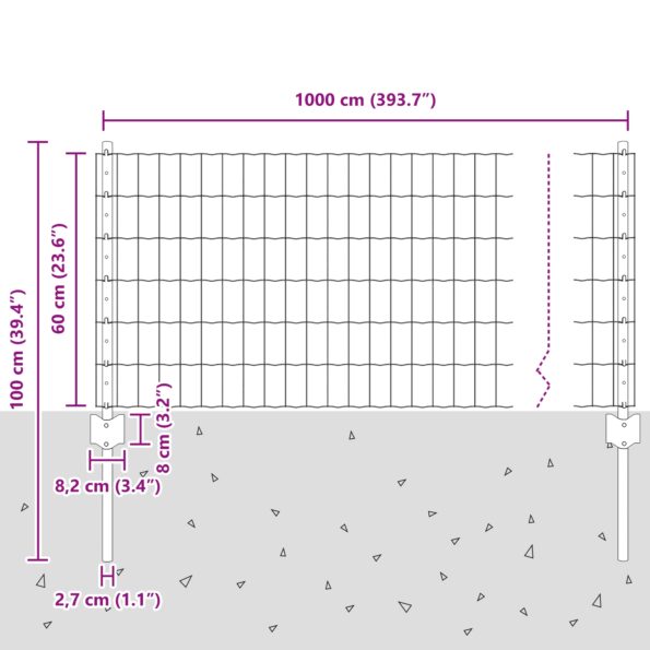 vidaXL Oplotenie  Euro s 5 U stĺpikmi Zelené 0.6x10 m Oceľ – Obrázok 10