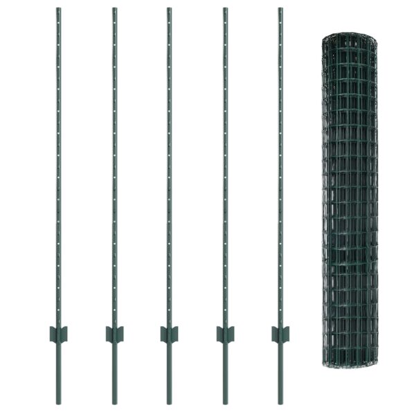 vidaXL Zelený Oplótok so 5 U stĺpikmi 1.4x10 m Oceľ – Obrázok 5