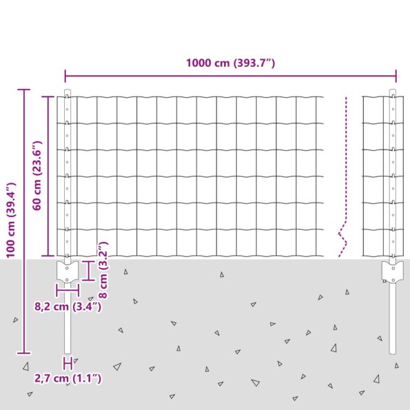 vidaXL Euro plot s 5 U stĺpikmi Zelený 0.6x10 m Oceľ – Obrázok 10