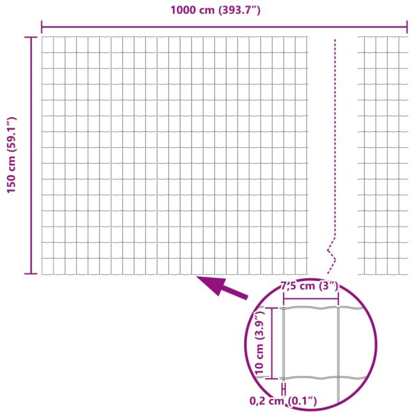 vidaXL Euro plot s 5 U stĺpikmi Zelený 1.5x10 m Oceľ – Obrázok 12