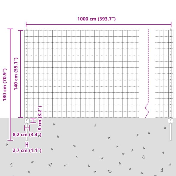 vidaXL Euro plot s 10 U stĺpikmi sivý 1.4x10 m oceľ – Obrázok 11