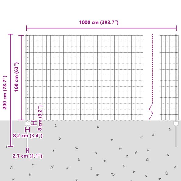 vidaXL Euro plot s 10 U tyčami sivý 1.6x10 m oceľ – Obrázok 10