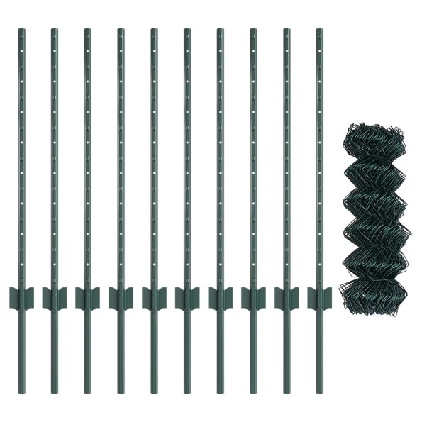 vidaXL Reťazový plot  s 10 U stĺpikmi Zelený 0.8x10 m Oceľ – Obrázok 4