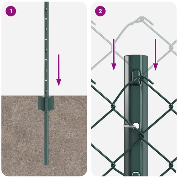vidaXL Reťazový plot  s 10 U stĺpikmi Zelený 0.8x10 m Oceľ – Obrázok 9