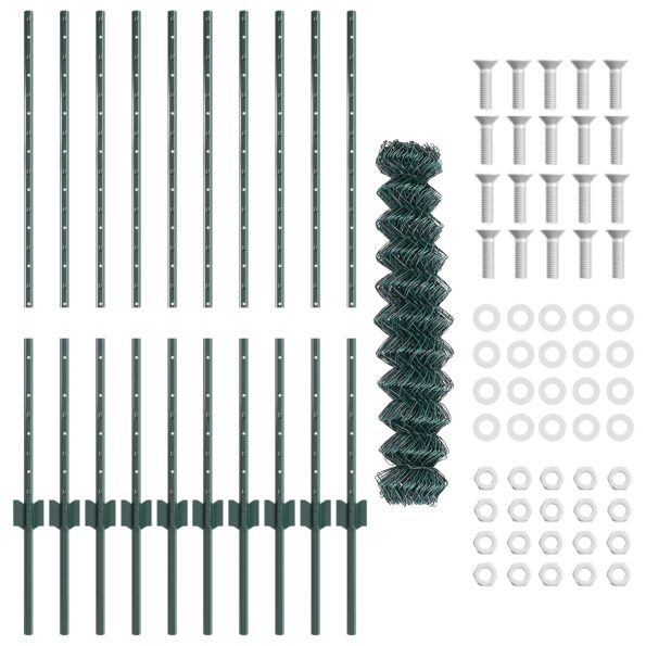 vidaXL Retiazkové oplotenie  s 10 U stĺpmi Zelená 1x10 m Oceľ – Obrázok 4