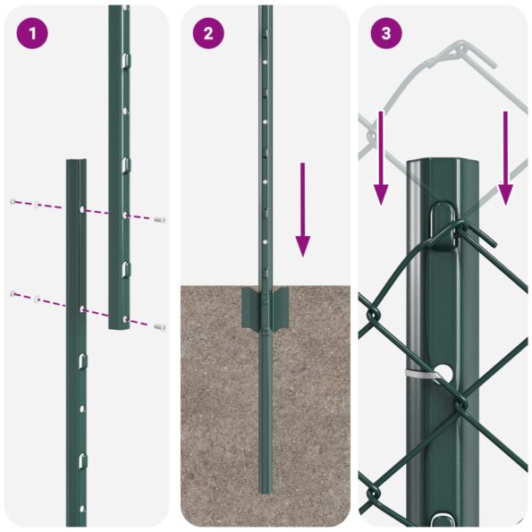 vidaXL retiazkové pletivo s 10 U stĺpikmi Zelené 1,2x10 m Oceľ – Obrázok 10