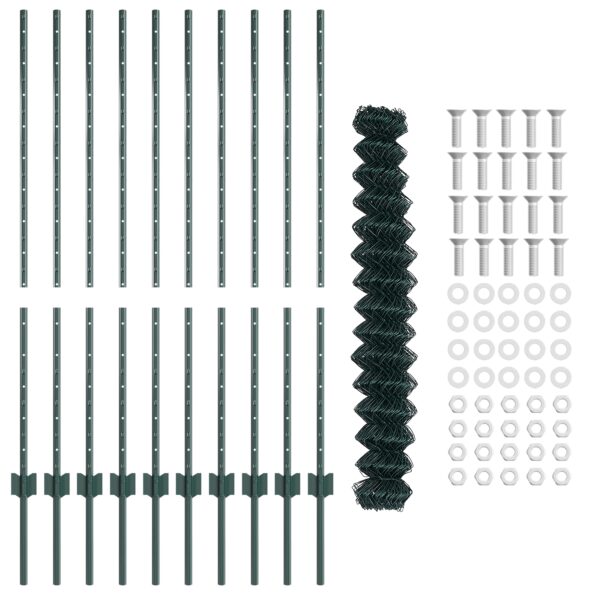 vidaXL retiazkové pletivo s 10 U stĺpikmi Zelené 1,2x10 m Oceľ – Obrázok 4