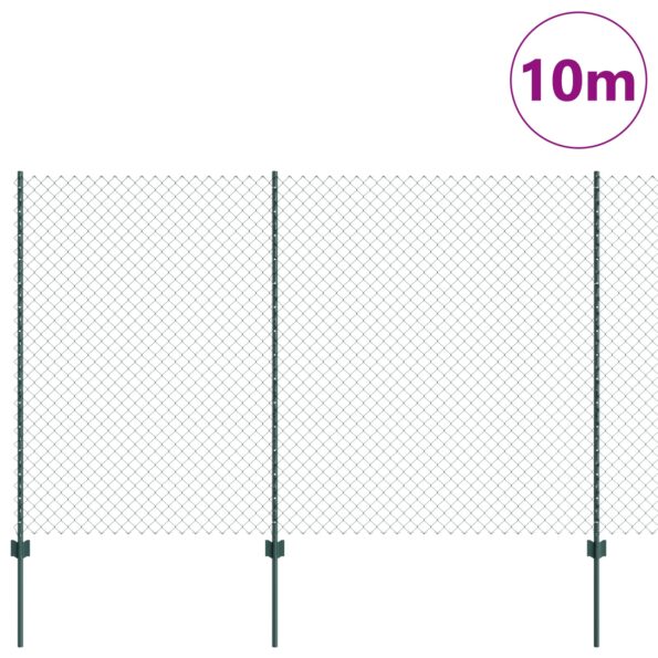 vidaXL Reťazový plot  s 10 U stĺpikmi Zelený 1.5x10 m Oceľ – Obrázok 3