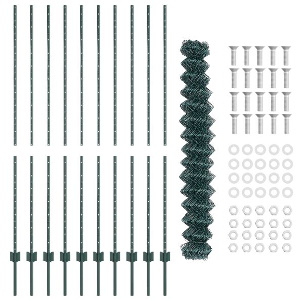 vidaXL Reťazový plot  s 10 U stĺpikmi Zelený 1.5x10 m Oceľ – Obrázok 4