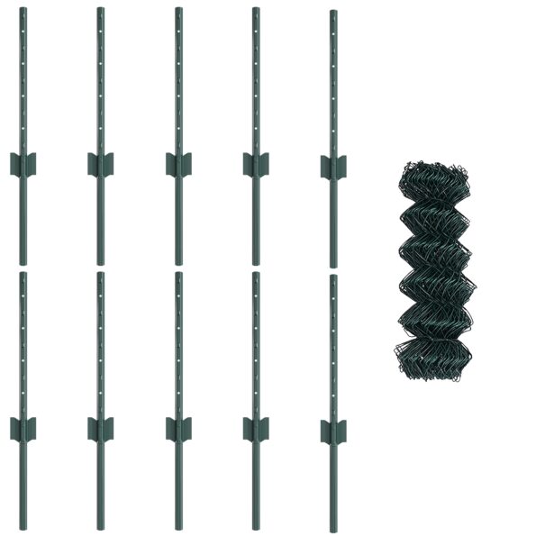 vidaXL Oplotenie z reťazovej väzby s 10 U stĺpikmi Zelené 0.4x10 m Oceľ – Obrázok 4