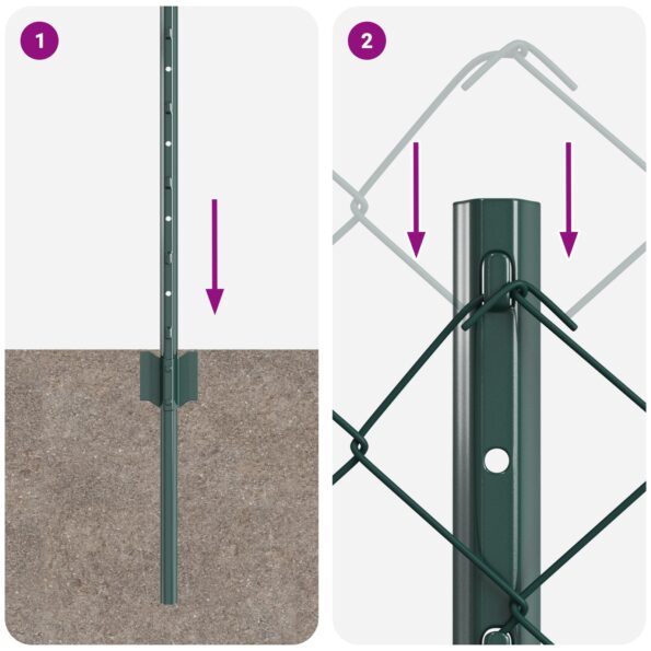 vidaXL Oplotenie z reťazovej väzby s 10 U stĺpikmi Zelené 0.4x10 m Oceľ – Obrázok 9