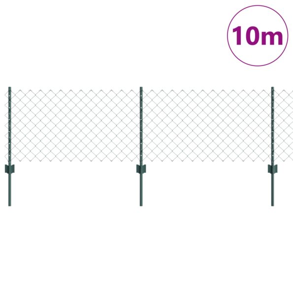 vidaXL Reťazový plot  s 10 U stĺpikmi Zelený 0.6x10 m Oceľ – Obrázok 3